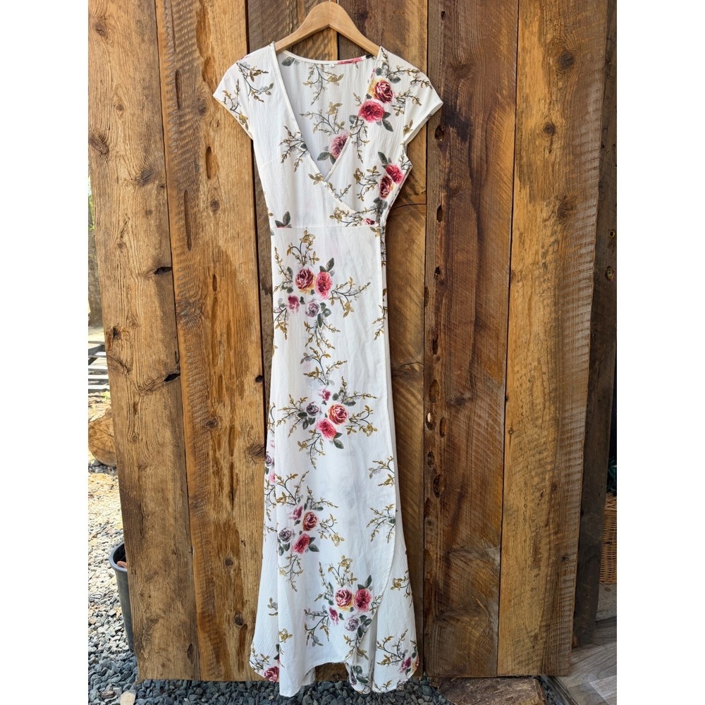 Floral Wrap Maxi Womens Large 100% Cotton Cottage Coquette Garden‎ Party Romance